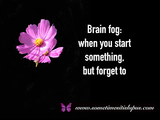 Image: purple daisy.  Text: Brain fog: when you start something and forget to