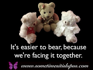 Image three toy polar bears. Text: It's easier to bear, because we're facing it together.