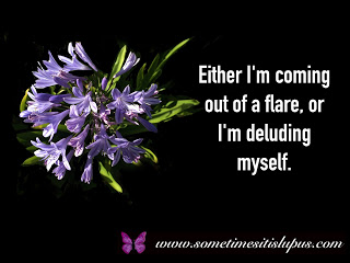 Image: Purple flowers. Text: Either I'm coming out of a flare, or I'm deluding myself.