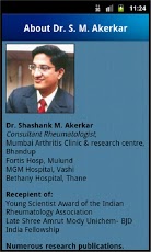 Screenshot of Doctor page from Lupus App. Picture of Dr Akerkar
