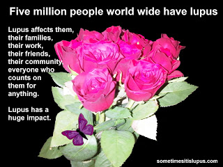 Image of roses with text: Five million people worldwide have lupus. Lupus affects them, their family, their friends, their community, everyone who counts on them for anything. Lupus has a huge impact.