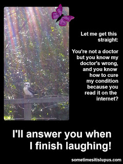Image: Kookaburra. Text: Let me get this straight. You're not a doctor but you know my doctor's wrong, and you know how to cure my condition because you read it on the internet? I'll answer when I stop laughing.